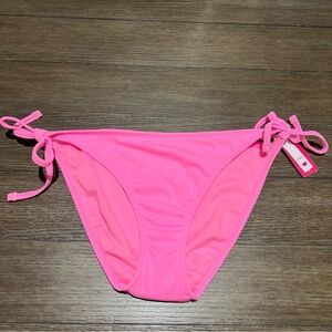 String Bikini High Leg Swimsuit Bathing Suit Bottom Pink Ribbed X-Large NWT